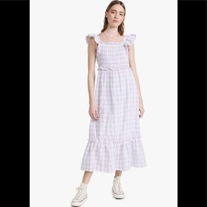 English Factory midi smocked plaid dress with ruffles